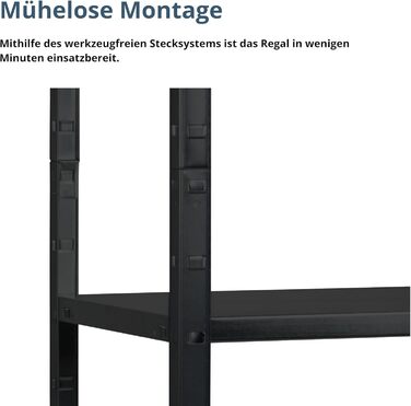 Система полиць SCHULTE з 4 полицями PowerMAX, вантажопідйомність 65 кг, 180x60x40 см (ВxШxГ), чорне текстуроване покриття, полиця для зберігання, полиця для майстерні, полиця для підвалу, полиця для гаража, металева полиця