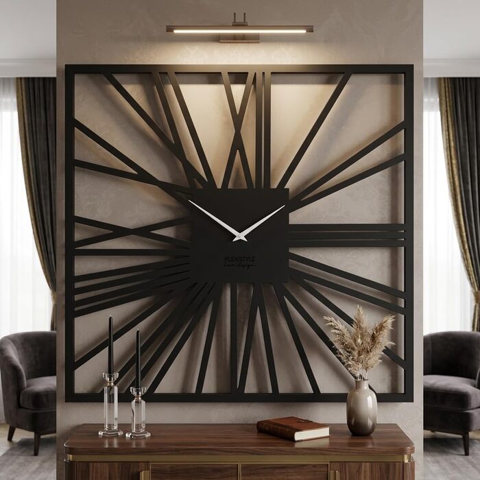 Великий настінний годинник FLEXISTYLE EKO LOFT Grande, 80 см, квадратний, без цокання (антрацит/чорний), товщина 19 мм, для вітальні та спальні, вироблено в ЄС
