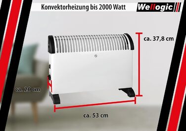 Конвекторний обігрівач 2000 Вт Електричний радіатор з термостатом, 3 режими нагріву, захист від перегріву, окремостоячий та настінний, обігрівач для вітальні та ванної кімнати