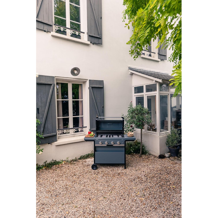 Газовий гриль Campingaz 4 Series Select L Grillset з додатковою решіткою, чохлом та набором аксесуарів, 4 сталеві пальники, термометр на кришці, система InstaClean, потужність 12 кВт