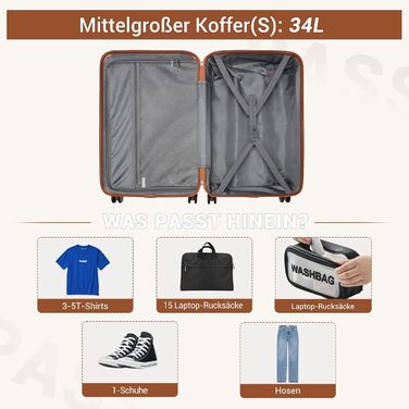 Легка дорожня валіза British Traveller, ручна поклажа, 54x36,5x21,5 см, виготовлена з ABSPC, із замком TSA, 4 колеса, чорно-коричневий колір, розмір S (54 см, 34 л)