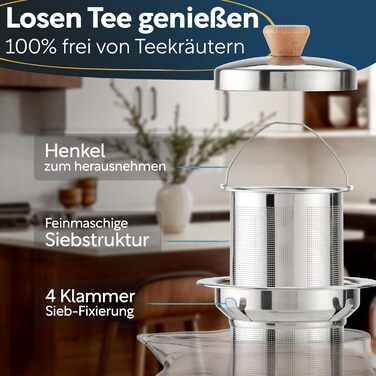 Чайник скляний з ситечком 1,5 літри, потовщене скло для кращої термоізоляції, підходить для використання зі свічковим підігрівачем, термочайник, міцний чайник для заварювання (1500 мл)