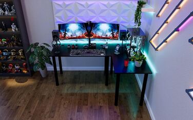 Кутовий стіл SyberDesk Gaming Pro LED 185x120 см зі світлодіодним підсвічуванням - Великий комп&39ютерний стіл - Міцний комп&39ютерний стіл (правий)