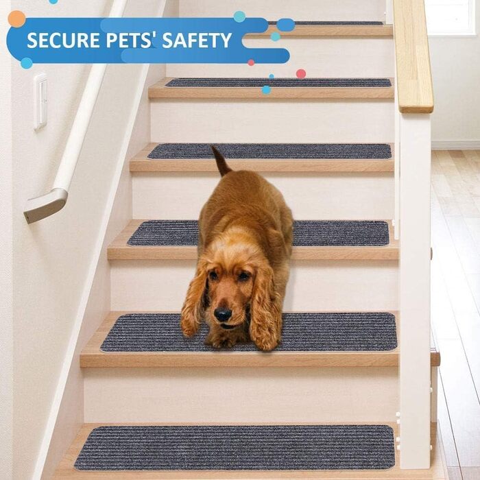 Килимок для сходів RIOLAND, нековзкий, для використання всередині приміщень, для дерев&39яних сходів, килимки для сходів для дітей та собак, 15 шт. , 20,3 x 76,2 см, сірий