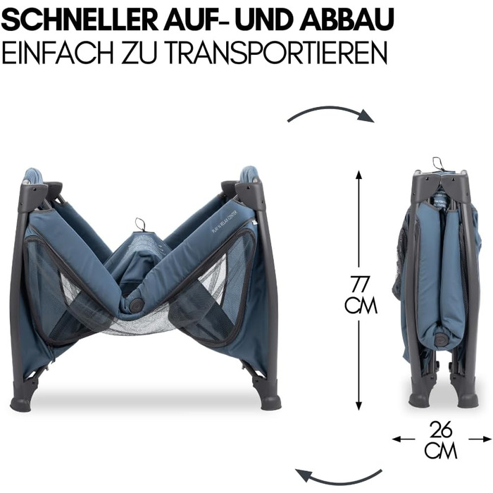 Дитяче ліжечко Hauck для подорожей Play N Relax Center з комфортним матрацом та захистом від комах - Дитяче ліжечко для подорожей з вкладишем для новонароджених, пеленальний килимок та сумка (регульована висота та складається) - темно-синій колір з передн