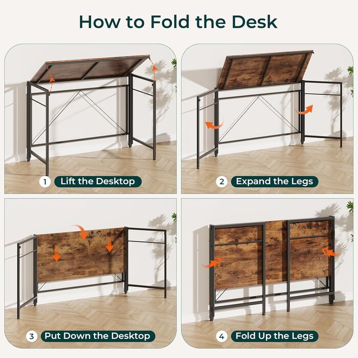 Складаний комп&39ютерний стіл 110 x 50 см Складаний комп&39ютерний стіл зі сталевим каркасом Компактний ПК-стіл Водонепроникний стіл для домашнього офісу, кабінету (ретро-коричневий) 50 x 100 см Ретро-коричневий