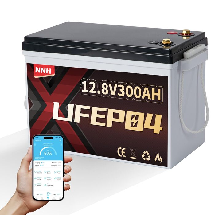 Акумулятор NNH LiFePO4 300Ah 12V з Bluetooth, міні-літій-іонний акумулятор 12V 300Ah з захистом BMS 200A, 8000 глибоких циклів розрядки/зарядки, ідеально підходить для караванів, будинків на колесах, сонячний 12V 300A з BT
