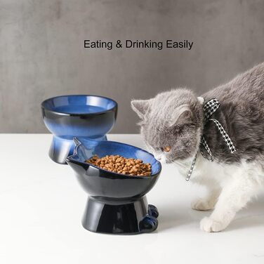Набір мисок Nihow Raised Cat Dog керамічні миски для їжі та води 15,7 см для захисту хребта домашніх тварин, аксесуари для годування та водопій для котів та маленьких собак, елегантний синій та