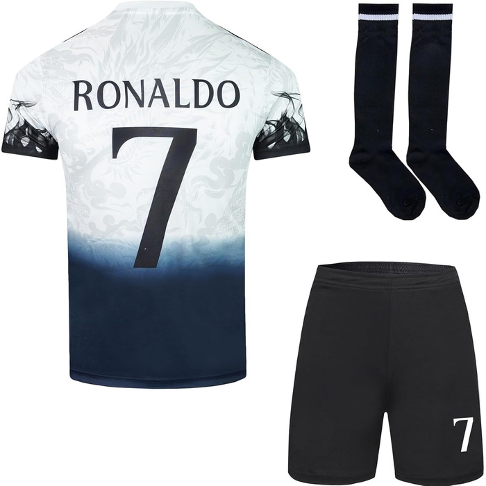 Дитячий футбол, футболка, шорти, шкарпетки, комплект, лімітований спеціальний випуск Роналду 7 Dragon, розміри білі 26/152 (8-9 років)