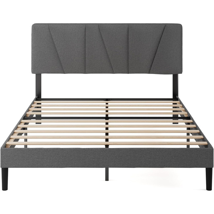Каркас двоспального ліжка Zinus Maya - Ліжко 135 x 190 см - Висота 30 см - М&39який каркас ліжка-платформи з узголів&39ям - Дерев&39яна рейкова опора - Темно-сірий