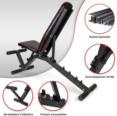 Професійна гантель Лава для тренажерів Premium Line Лава з багаторівневим регулюванням нахилу Надзвичайно вантажопідйомна вага 550 кг 21 тренувальне положення З опорою для ніг Включає посібник з тренувань для лави