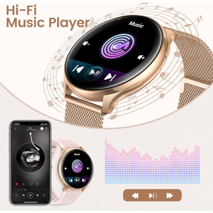 Жіночий смарт-годинник RUXINGX з функцією телефону, 1,32-дюймовий HD Full Touch екран, наручний годинник з монітором серцевого ритму SpO2, монітором менструального циклу, монітором сну, крокоміром, трекером калорій, фітнес-трекером, IP68, сумісний з iOS/A