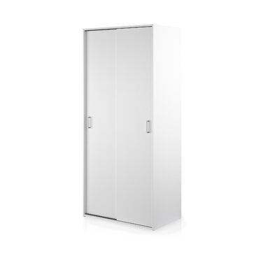 Шафа KHG, біла, 2-дверна шафа з розсувними дверима та 1 рейкою для одягу, 2 полицями, штанговими ручками, позачасова шафа з розсувними дверима, 2-дверна