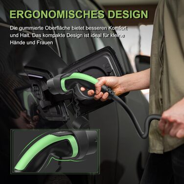 Зарядний кабель ECOPOINT тип 2 для електромобілів, 11 кВт, портативний 3-фазний зарядний кабель 16А, тип 2 до типу 2 Mennekes mode