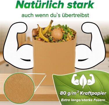 Компостовані пакети для відходів 20 л 50 шт. компостовані пакети для відходів без пластику Вологостійкі та стійкі до розривів паперові компостовані пакети для відходів Паперові пакети для органічних відходів Паперові компостовані пакети для відходів