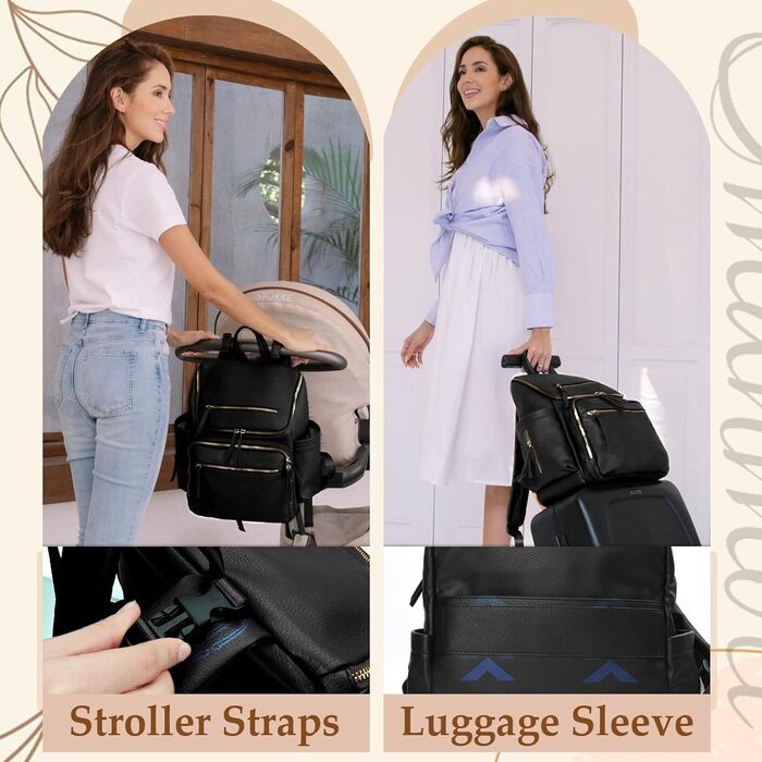 Сумка для сповивання дитини, рюкзак, пеленальна сумка, дорожній рюкзак, дитячі сумки для мам і тат Чорний