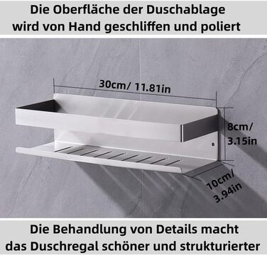 Полиця для душу HomeHeng без свердління Матовий нікель, Полиця для душу Настінна полиця для ванної кімнати Кошик для душу з нержавіючої сталі SUS304 Полиця для ванної кімнати Нержавіюча самоклеюча 30 см для ванної та кухні, H91107-30BN
