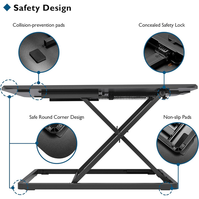 Стіл для роботи сидячи та стоячи, ергономічна робоча станція з регульованою висотою для монітора ПК та ноутбука Платформа 67x47 см, вантажопідйомність 8 кг