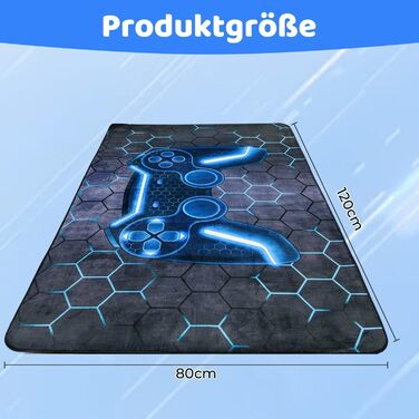 Ігровий килимок, нековзний кришталевий оксамитовий ігровий килимок, стильний синій килимок з ігровим контролером для ігрових кімнат хлопчиків, декор дитячої кімнати для хлопчиків, 80x120 см