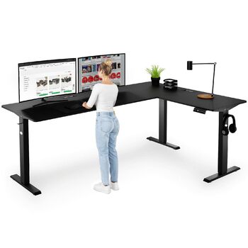 Кутовий письмовий стіл di volio з регульованою висотою, електричний TRANI Міцний електричний стіл Регульована висота з 2 двигунами, функція пам&39яті для домашнього офісу (чорний, правий Д 197 см/Д 142 см) Чорний правий Д 197 см/Д 142 см