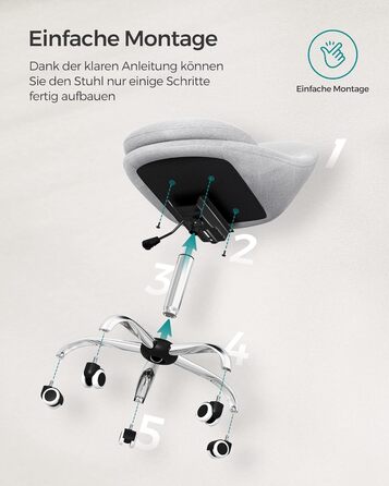 Крісло для домашнього офісу SONGMICS, Туалетне крісло з бавовняно-льонної суміші, Робоче крісло, Пінопластова підкладка, Регульована висота, Для кабінету, Спальня, Голубино-сірий OBG020G01 Сіра бавовняна суміш