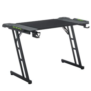 Ігровий стіл 120 x 60 см, Z-подібна рама для ігрового столу з RGB-підсвіткою, комп&39ютерний стіл з вуглецевим волокном, ергономічний ПК-стіл з гачком для навушників та підставкою для склянок, чорний 120 x 60 см, чорний з RGB-підсвіткою