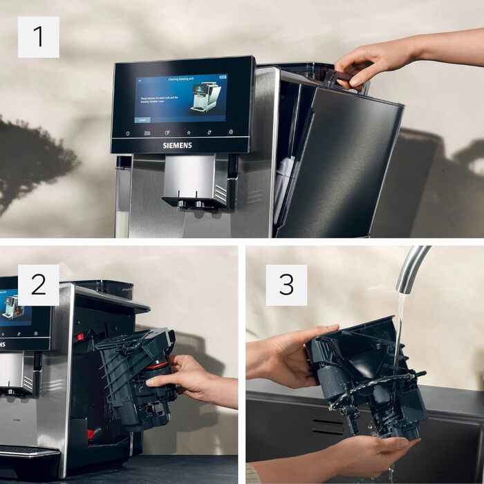 Повністю автоматична кавоварка Siemens EQ900 TQ905D03, управління додатком, повністю сенсорний дисплей, режим бариста, шумозаглушення, до 10 профілів, кавомолка преміум-класу, автоматичне очищення парою, 1500 Вт, TFT-дисплей з нержавіючої сталі 6.8 і конт