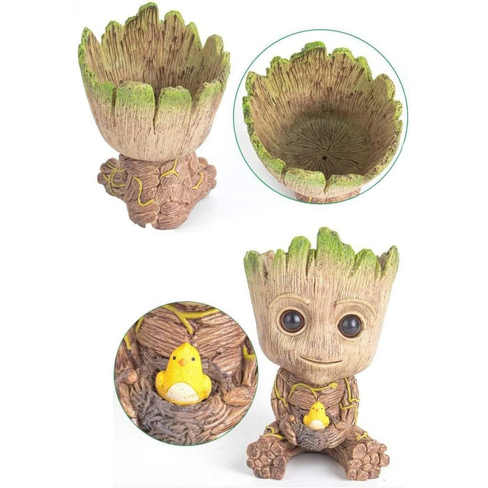 Квітковий горщик Baby Groot з дренажним отвором, фігурка Groot, інноваційна фігурка Baby Groot для рослин, ручки, прикраса робочого столу, зовнішній орнамент для офісної вечірки Різдво (курник квіти)