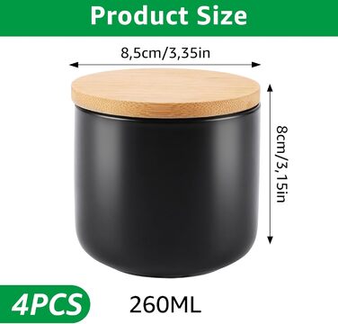 Набір керамічних банок WOPPLXY з 4 предметів з кришкою та наклейкою, чорна керамічна банка об&39ємом 260 мл з кришкою, чорна керамічна банка для зберігання кави, спецій, цукру, чаю