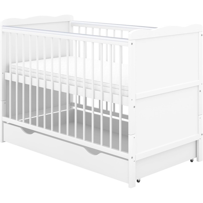 Дитяче ліжечко 70x140 біле, що трансформується в дитяче ліжко Jack з шухлядою