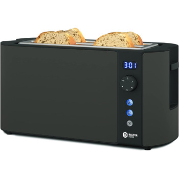 Тостер Balter на 4 скибочки, довгий лоток, нержавіюча сталь, насадка для хліба, РК-дисплей з індикатором часу, що залишився, функц