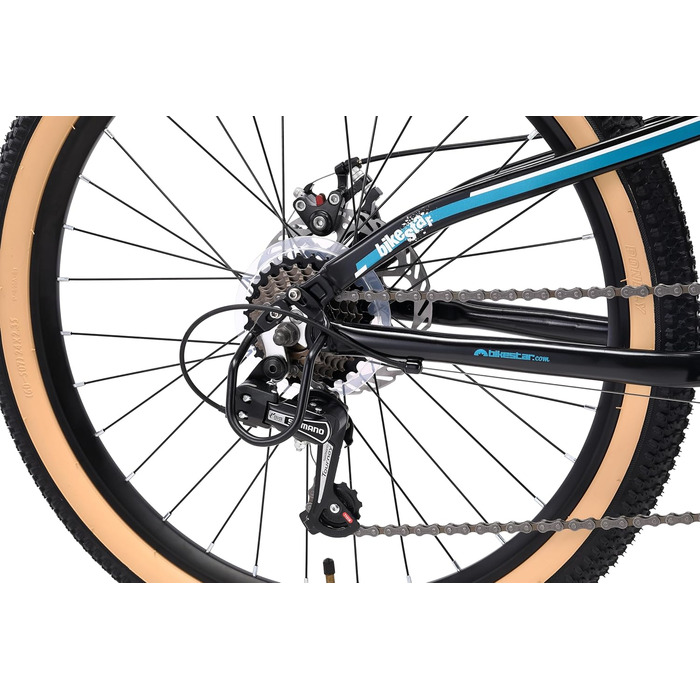 Гірський велосипед BIKESTAR з алюмінію, дитячий, 24 дюйми, вік 9-14 років, хардтейл 21 швидкість Shimano Gears, дискові гальма, амортизаційна вилка Дитячий велосипед Безризиковий пробний період, чорний та бензиновий