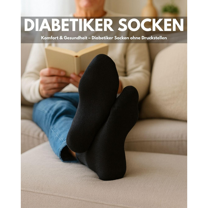 Діабетичні шкарпетки без еластичної стрічки та безшовні 97 бавовна (6 пар) Діабетичні шкарпетки з комфортною манжетою для жінок та чоловіків 43-46 чорного кольору, 24