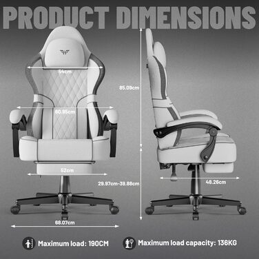 Ігрове крісло Soontrans з масажною поперековою опорою, м&39яке ігрове крісло, ергономічне ігрове крісло з підставкою для ніг, бавовна, регульована спинка 90-160, ігрове крісло (біле), суміш бавовни та льону, білий