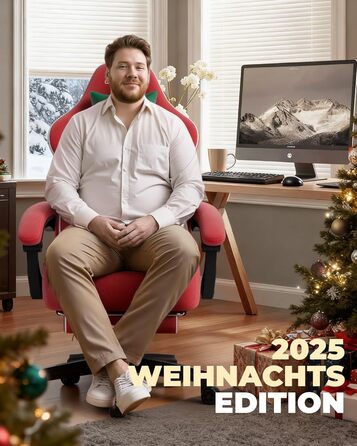 Ігрове крісло GTPLAYER з різдвяним мотивом, ігрове крісло з підставкою для ніг, надзвичайно широке сидіння, з пір&39яною подушкою, вантажопідйомність 150 кг для великих та сильних людей Оксамит