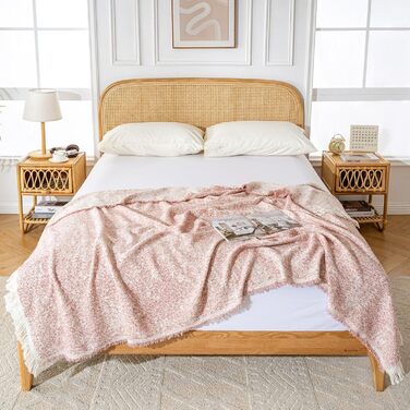 Бавовняна ковдра ACUSHLA, м&39яка ковдра, мікрофібра, м&39яке, затишне, пухнасте та дихаюче покривало, ковдра для дивана, ліжка, пікніка, подорожей, легка ковдра (рожево-білий)