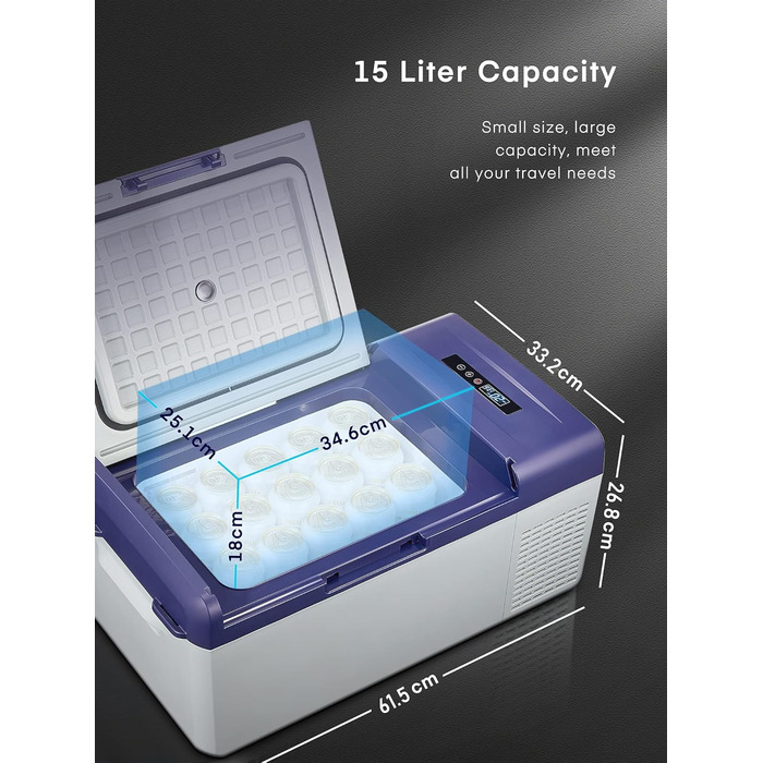 Компресорний холодильник FOHERE, автомобільний холодильник і морозильна камера 15 л, портативний міні-холодильник (20 20 ) з 12/24