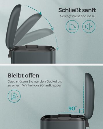 Відро для сміття, 30 л, зі сталевою педаллю, внутрішнім відром і кришкою, ручкою, з плавним закриттям, герметичне, для кухні, віта