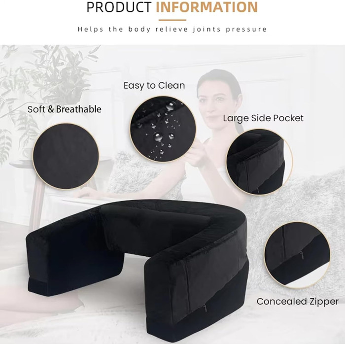 Подушка для накладного столу Накладний столик для ноутбука Піна з ефектом пам&39яті Подушка для читання з бічною кишенею Ергономічна подушка для дорослих, кабінету, ліжка, дивана, підлоги, чорна, маленька