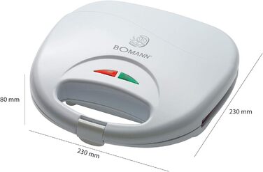 Сендвіч-машина Bomann ST 5016 CB, електрична бутербродниця, сендвіч-машина з трикутними сендвіч-панелями (з антипригарним покриттям), автоматичний регулятор температури, 750 Вт, біла біла одинарна