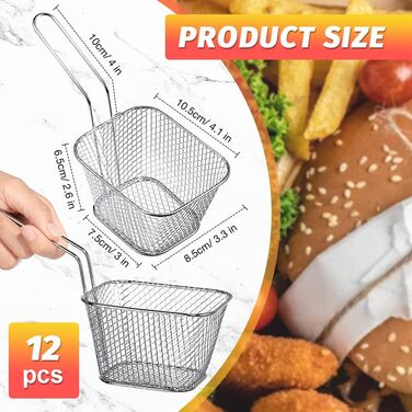 Кошик для смаження Міні-кошик для картоплі фрі з нержавіючої сталі Кошик для картоплі фрі Срібний кошик для подачі картоплі фрі з ручкою Маленький кошик для фритюрниці Кошик для смаження картоплі фрі Креветки Кільця цибулі, 12 шт.