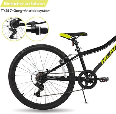 Дитячий велосипед Hiland Climber 24 дюйми, 7-швидкісний дитячий гірський велосипед, молодіжний MTB з амортизаційною вилкою, V-brakes, гірський велосипед для хлопчиків та дівчаток, чорний/синій/м&39ятно-зелений/рожевий