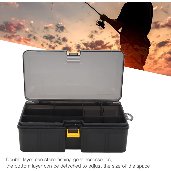 Пластикова коробка для приманки великої місткості, двошарова коробка для приманки, рибальська коробка зі знімним відділенням, багатофункціональний футляр для зберігання рибальських аксесуарів, міцна та довговічна, k