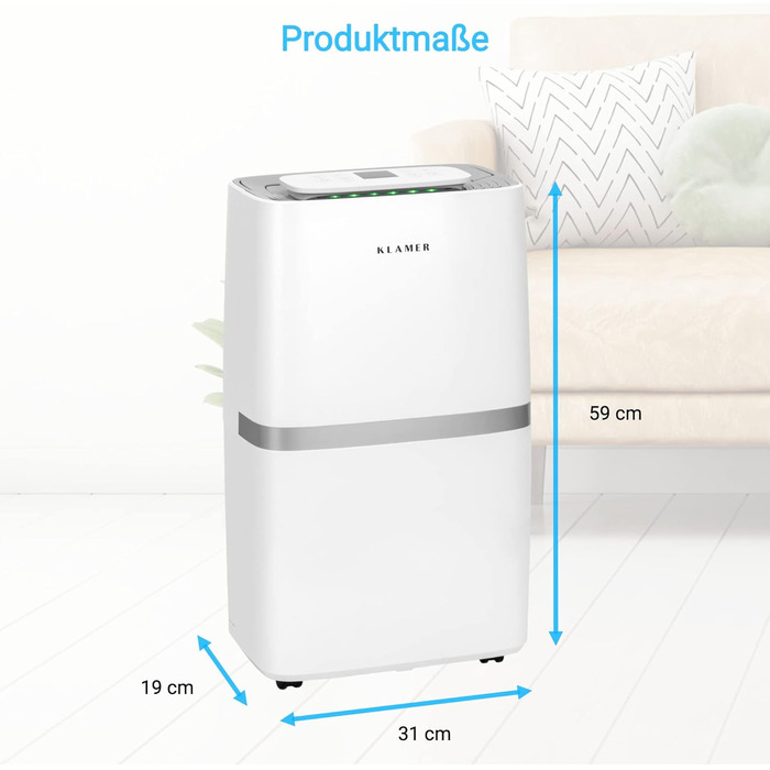 Електричний осушувач KLAMER 20 л, циркуляція повітря 195 м на годину, потужний осушувач повітря в приміщенні 420 Вт, осушувач з єм