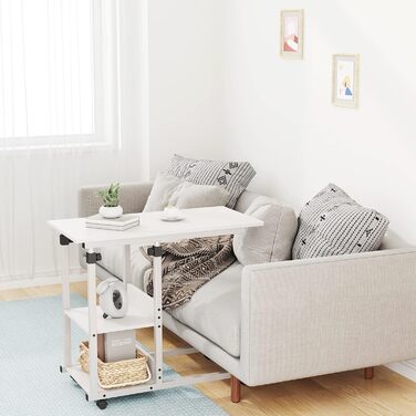 Журнальний столик Dripex з колесами, регульований по висоті стіл для ноутбука, виготовлений з дерева, столик для дивана, тумбочка, журнальний столик для спальні, вітальні, білий