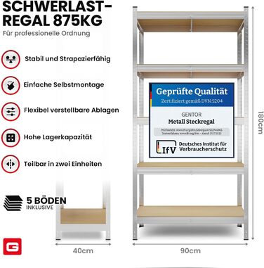 Металевий стелаж 180x90x40 см комплект із 2 надміцних стелажів з 5 полицями оцинковані стелажі для зберігання у підвалі стелажі для майстерні, підвалу та гаража до 875 кг