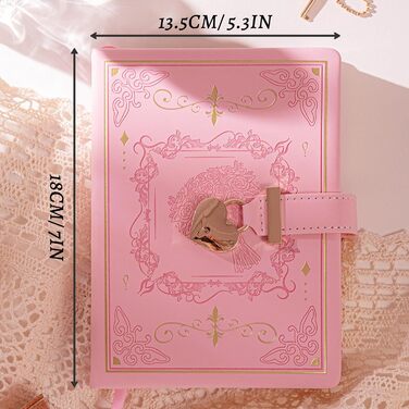 Щоденник MGGAO із замком для письма, тверда обкладинка з штучної шкіри, що замикається, особистий органайзер B6 для чоловіків та жінок, 288 сторінок, 100 г/м, лінований папір рожевого кольору