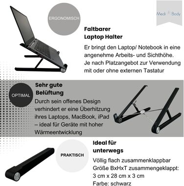 Підставка для ноутбука регульована та складна ергономічна підставка для робочого столу та домашнього офісу, з антиковзким покриттям, для ноутбуків до 17,3 дюймів