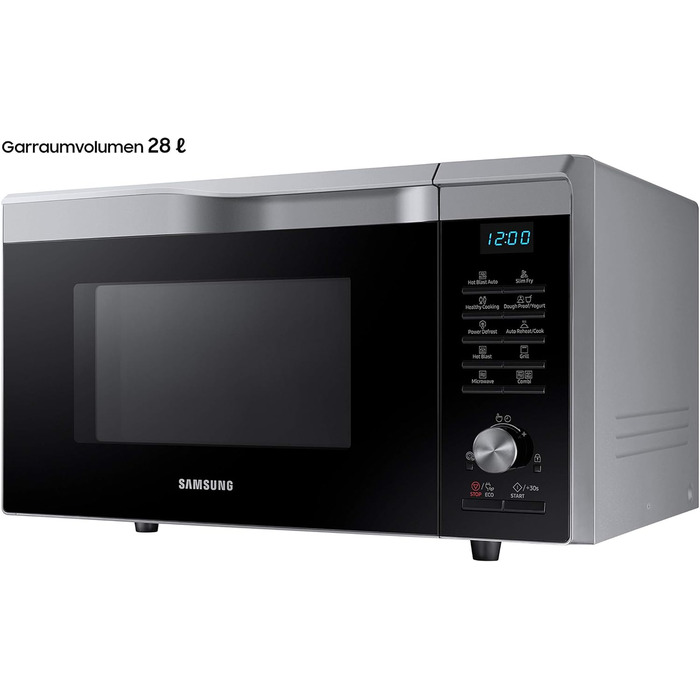 Комбінована мікрохвильова піч Samsung MC2BM6035CS/EG з грилем і гарячим повітрям, 900 Вт, 28 л місця для приготування їжі (дуже велика), ширина 51,7 см, технологія HotBlast, SlimFry, сріблястий одинарний