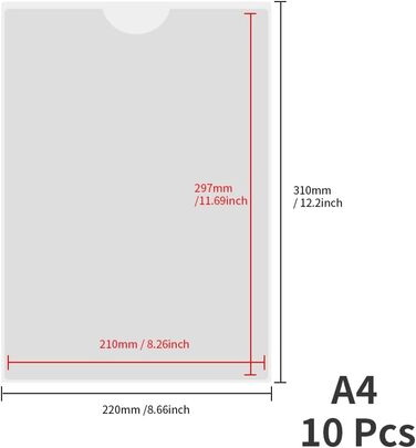 Прозорі самоклеючі кишені XINGSUI A4 - 10 шт. 230 см кишені для візитних карток, самоклеючі тримачі для етикеток, для захисту ваших карток або фотографій (вертикальна версія)